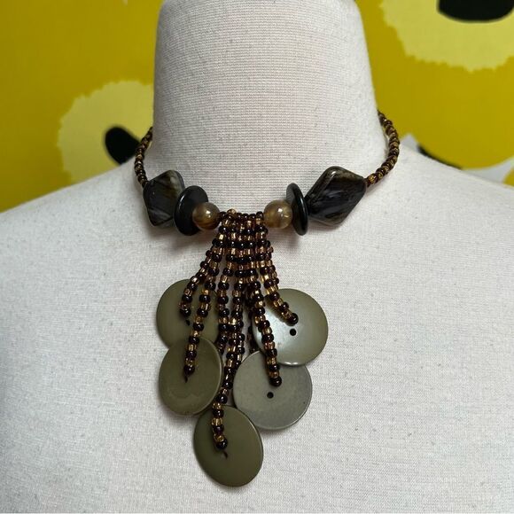 Chic Neutral Toned Handmade One of a Kind Vintage Beaded Dangly Choker Necklace - Picture 1 of 8